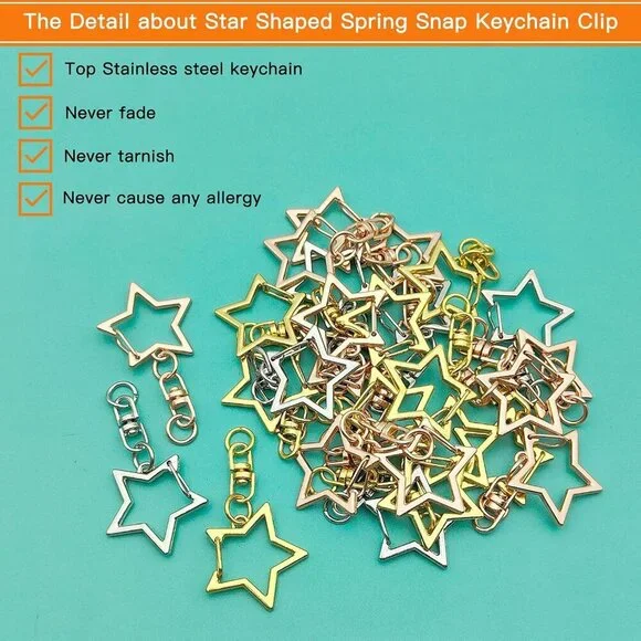 60Pcs Star Shaped Spring Snap Keychain Clip,3 Colors Metal Swivel Clasp Snap Hoo - Picture 4 of 7
